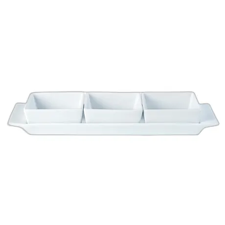 Porcelite Square Shaped Set of 3 Bowls & Tray