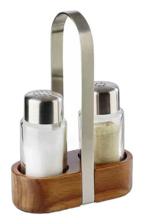 Salt and Pepper Menage With Wooden Base - 11.5 x 5.5cm