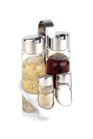 Salt, Pepper, Oil and Vinegar Menage, 4 Pc Set - 12.3 x 11.2cm