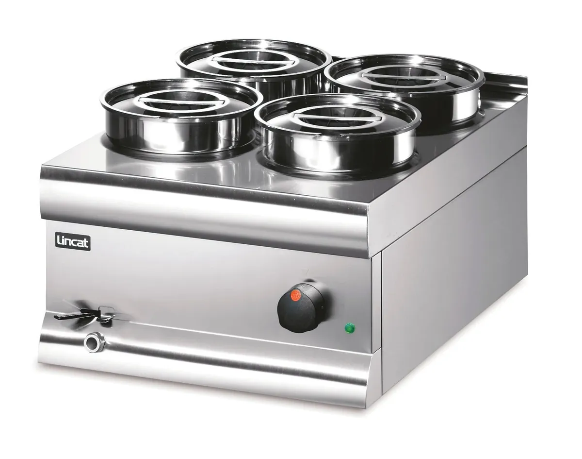 Lincat Silverlink Electric Counter-top Bain Marie - Wet Heat - Round Pots - Base + 4 Pots - W 450 mm - 1.0 kW