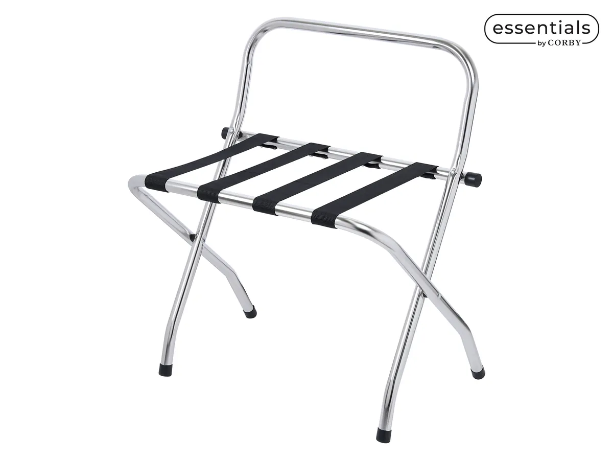 Metal Luggage Rack with Back (Ashton / LGR0001) in Polished Steel